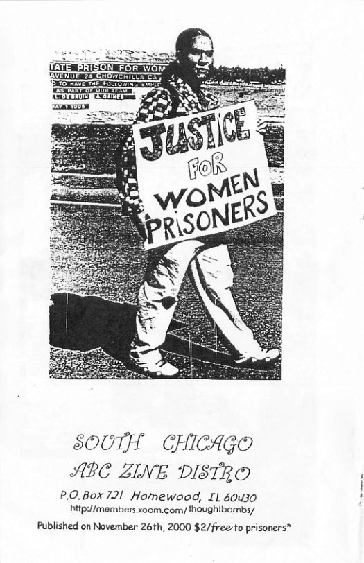SOUTH CHICAGO AVC ZINE DISTR®  P.0.Box 721 Homewood, IL 60430 hitp://members. xoom.com) thoughibombs/  Published on November 26th, 2000 $2/free to prisoners* 